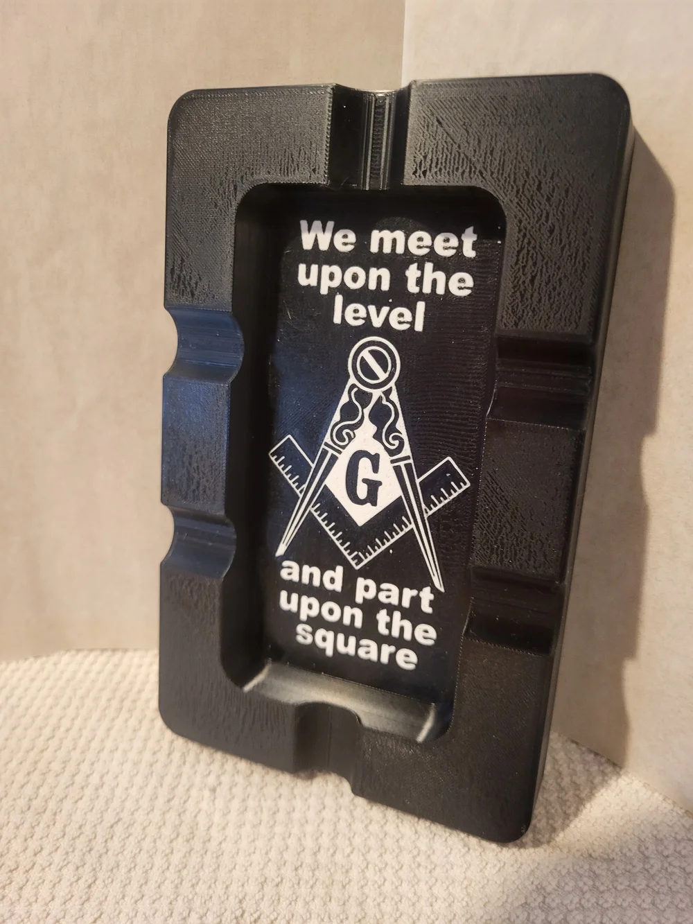 Black Freemason Themed Ashtray with White Emblem